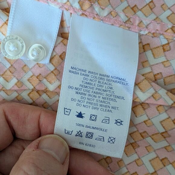 Lands' End No Iron Supima Oxford Button Down Shirt Womens Medium Orange Graphic - Picture 6 of 6